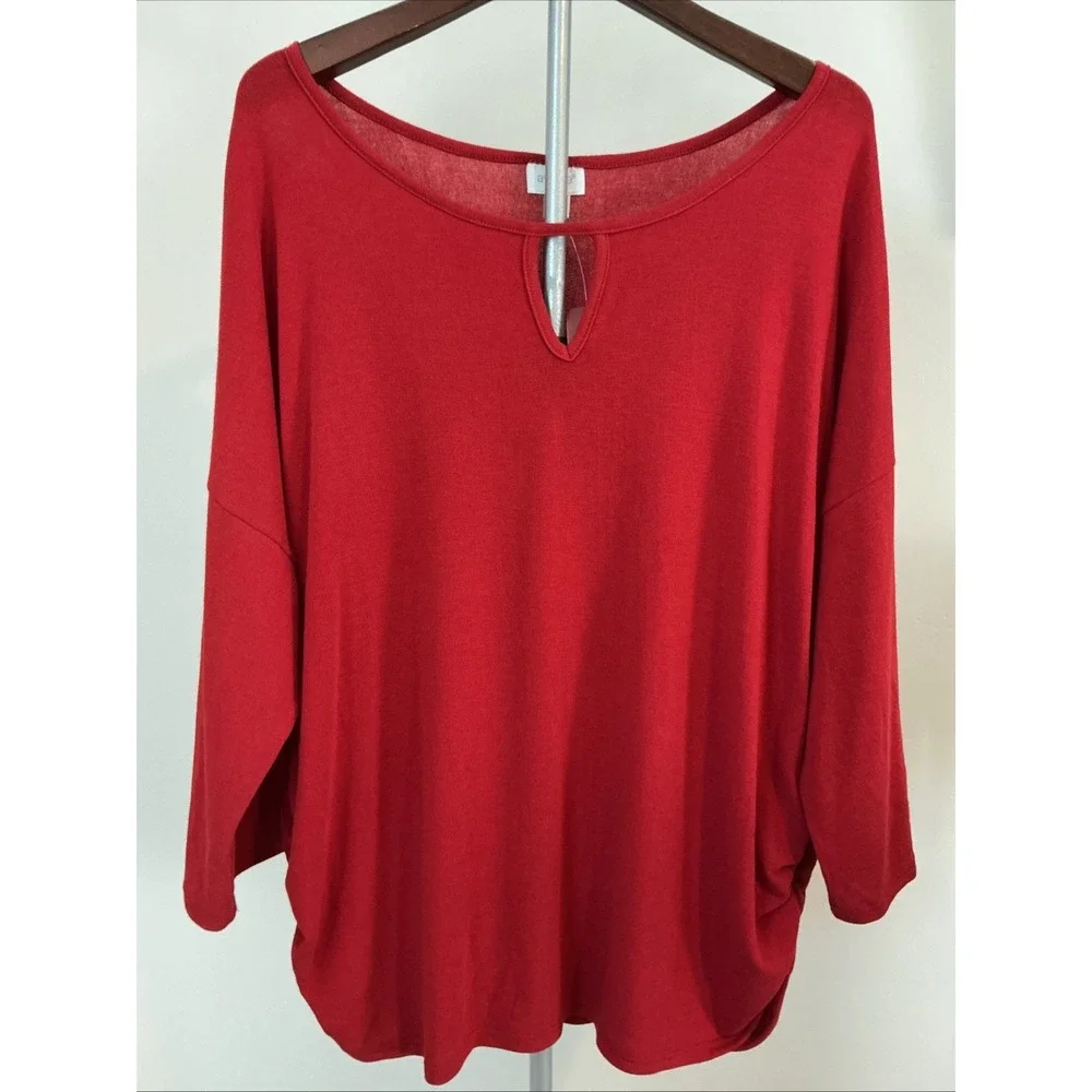 NEW! Avenue 3X 26/28 Casual Career‎ 3/4 Sleeves Solid Red Sweater Top
